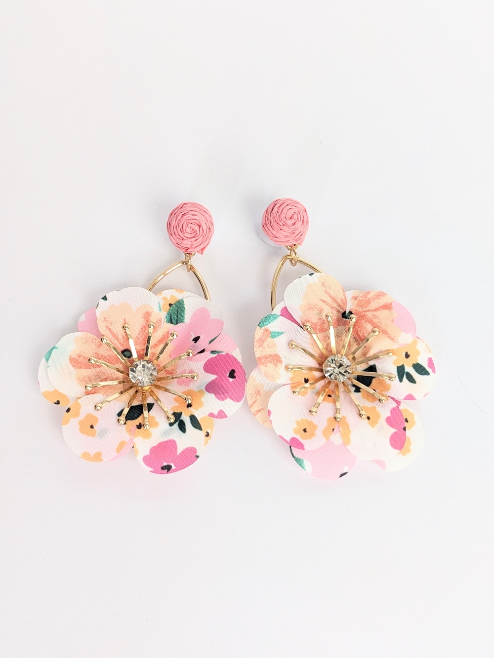 Pink Floral Statement Earrings